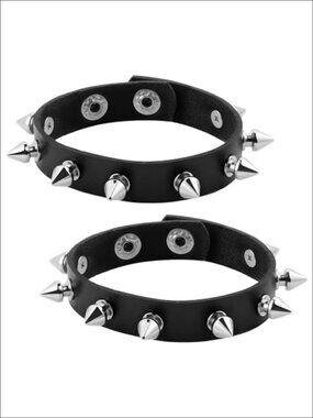 Punk Leather Cuff Bracelets Set Spiked Rivet Wristband Adjustable